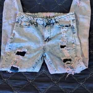 Almost Famous Light Blue Pink Wash Distressed With Holes 90's grunge Jeans GUC